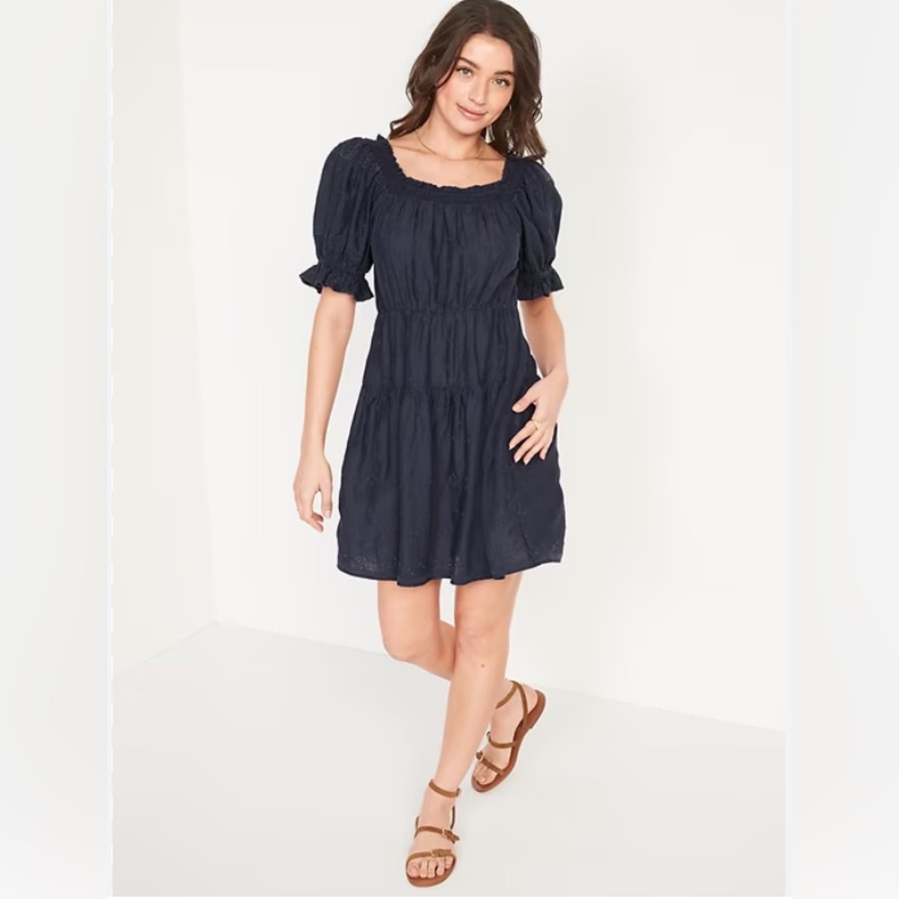 Old Navy Puff-Sleeve Tiered Smocked Mini Swing Dress